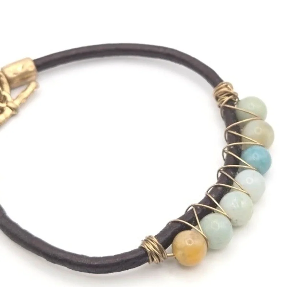 Lot of 3 Boho Beaded Bracelets Stack – Leather Envious, Stone Stretch, Spiritual